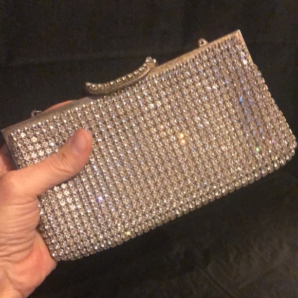 Austrian crystal evening bag; clear stones metal frame: Walborg  vtg Hong Kong - Picture 7 of 11